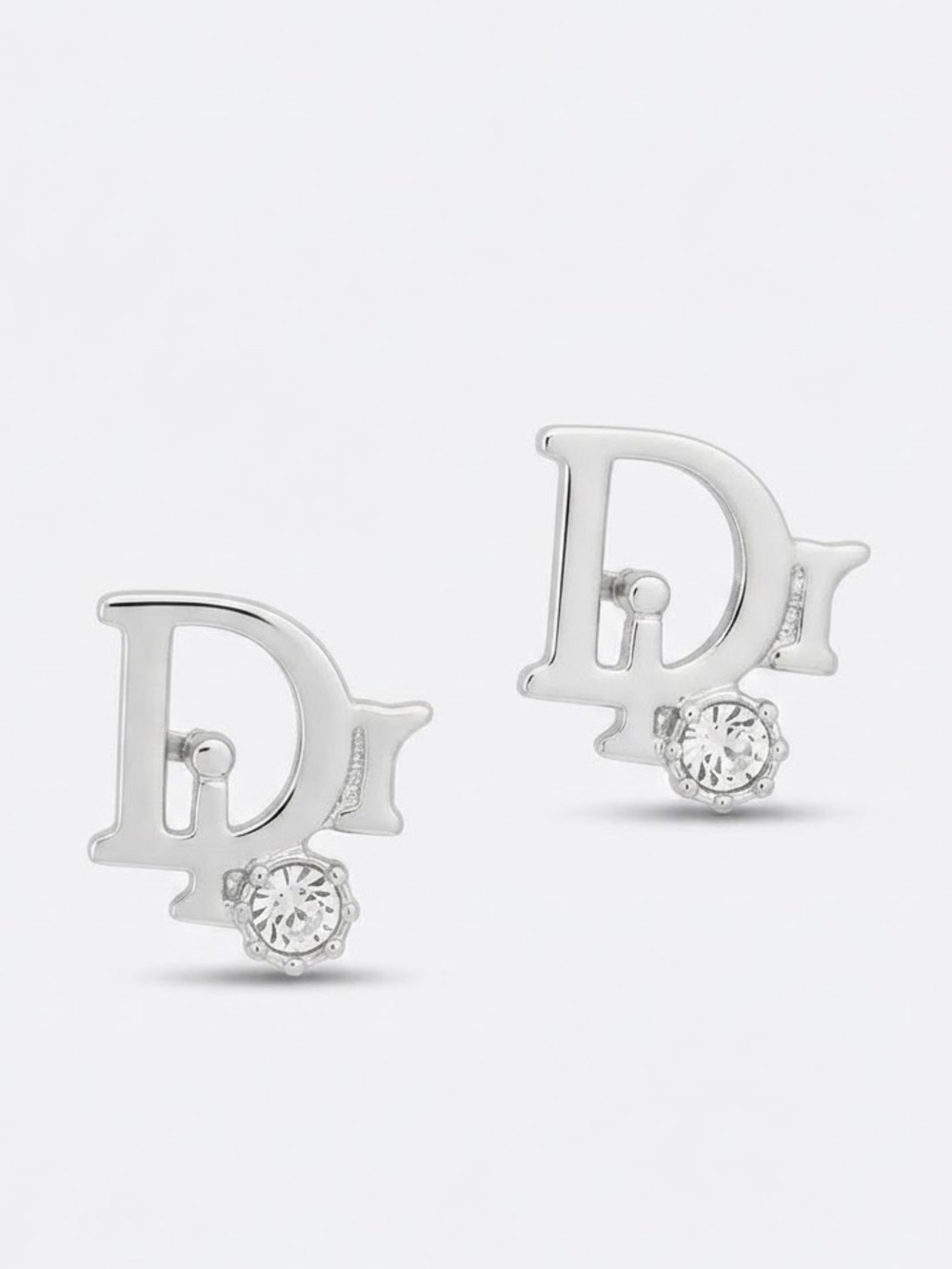 SilverStyle 'D' Letter Stud Earrings with Clear Crystal